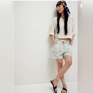 Free People Pale Blue Drawstring Denim Cargo Shorts